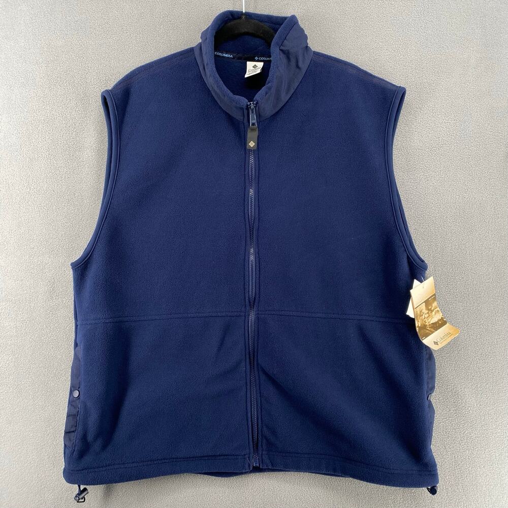 Columbia Fleece Full Zip Vest Mens XL Blue Layering Outdoor Mock Neck Pockets